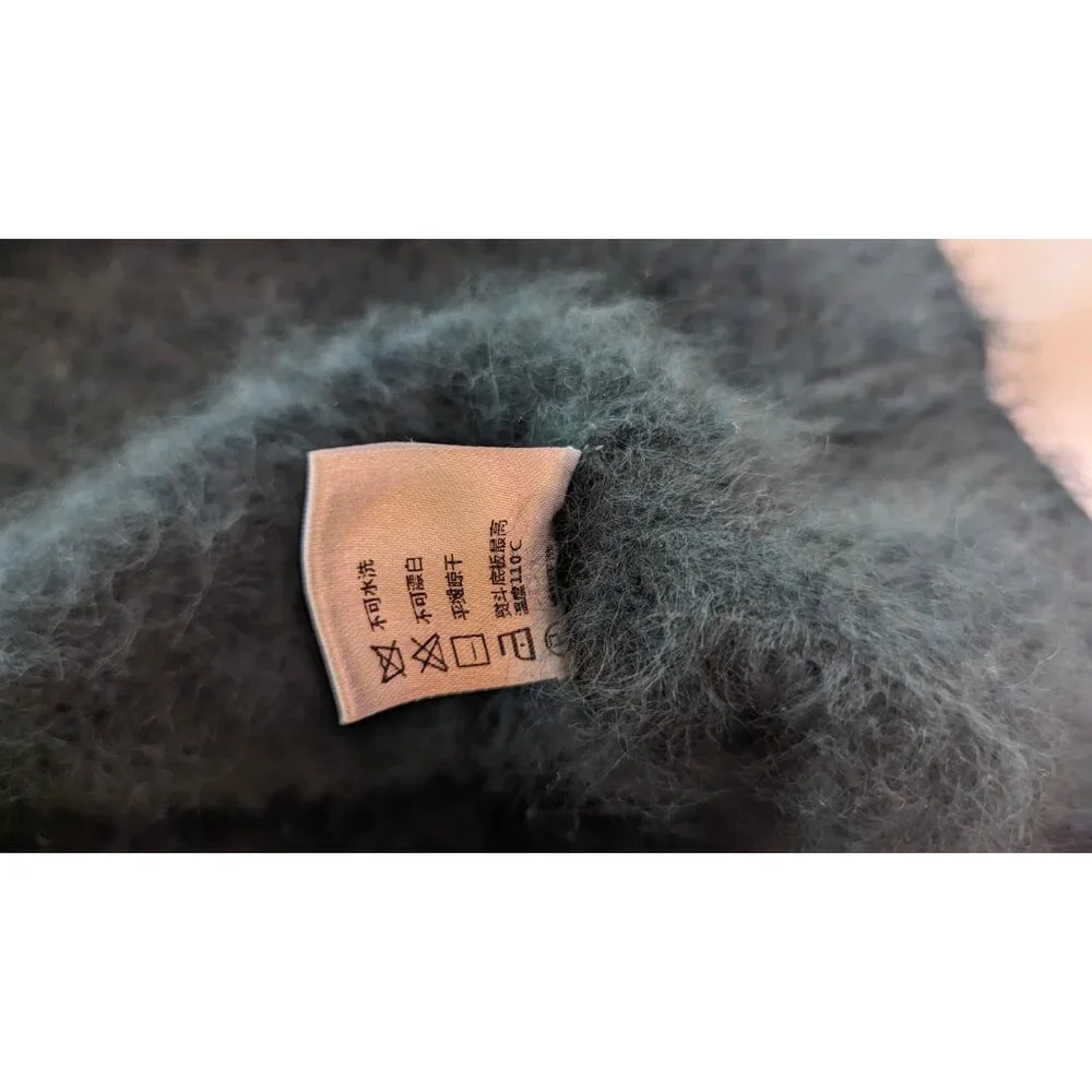 Dimple Hsu Dark Green LUSH, BEAUTIFUL Asymmetrical Mock Neck prob Angora Sweater - Picture 6 of 6